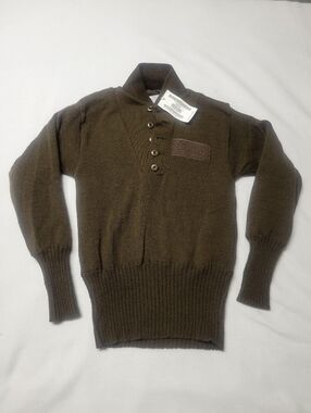 Mitts Nitts Submarine Wool Sweater Mens M Brown 5-Button Henley US Navu NWT